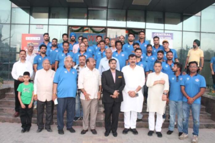 Minister Satish Sharma with Ranji Team J&K