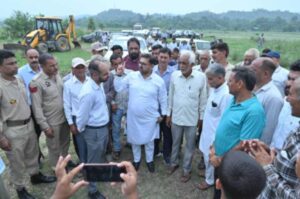 Satish Sharma inspecting the development work of the Chhamb area